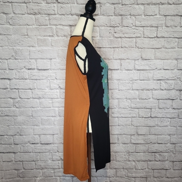 Ay Guey Tunic Top Graphic Frida Khalo Black Brown Split Sides Sleeveless NWT - Picture 5 of 11